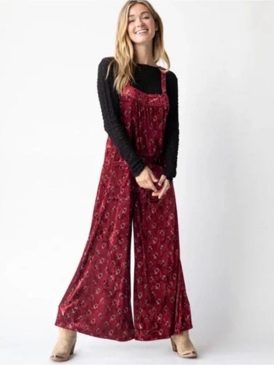 NATURAL LIFE Pants - Natural Life Dakota Wide Leg Jumpsuit in Burgundy Floral